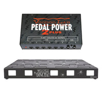Front view of Voodoo Lab Dingbat Medium Pedalboard and Pedal Power 2 Plus on white background