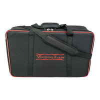 Pedalboard case with a strap and handle on a white background