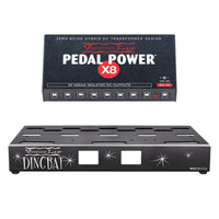 Front view of Voodoo Lab Dingbat Small-EX Pedalboard and Pedal Power X8 on white background