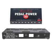 Front view of Voodoo Lab Dingbat Small Pedalboard and Pedal Power X8 on white background