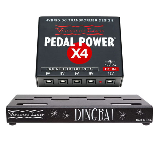 Front view of Voodoo Lab Dingbat TINY Pedalboard w/ Pedal Power X4 on white background