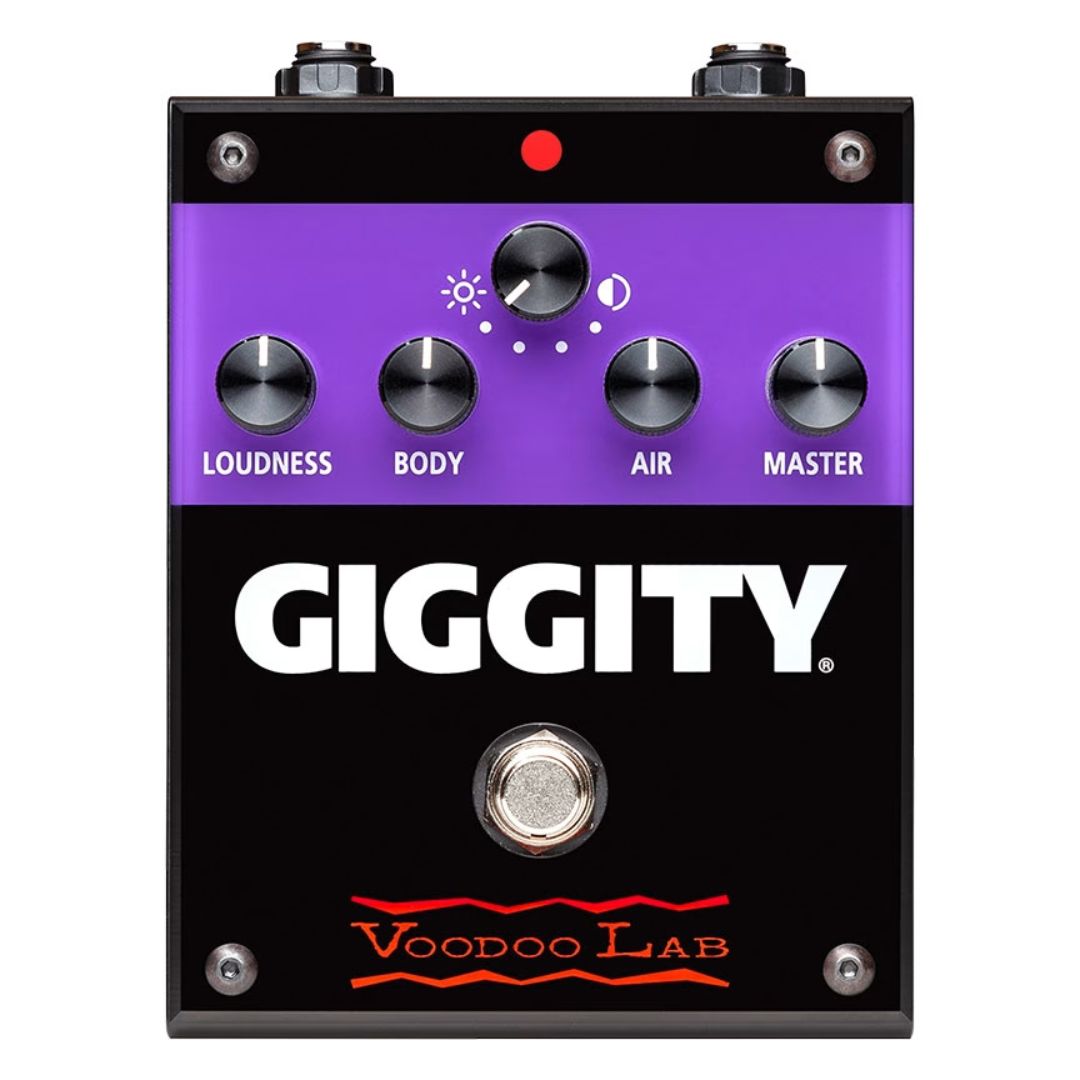 Front view of Voodoo Lab GIGGITY Overdrive + Preamp Pedal on white background