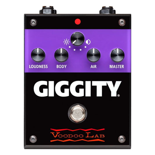 Front view of Voodoo Lab GIGGITY Overdrive + Preamp Pedal on white background