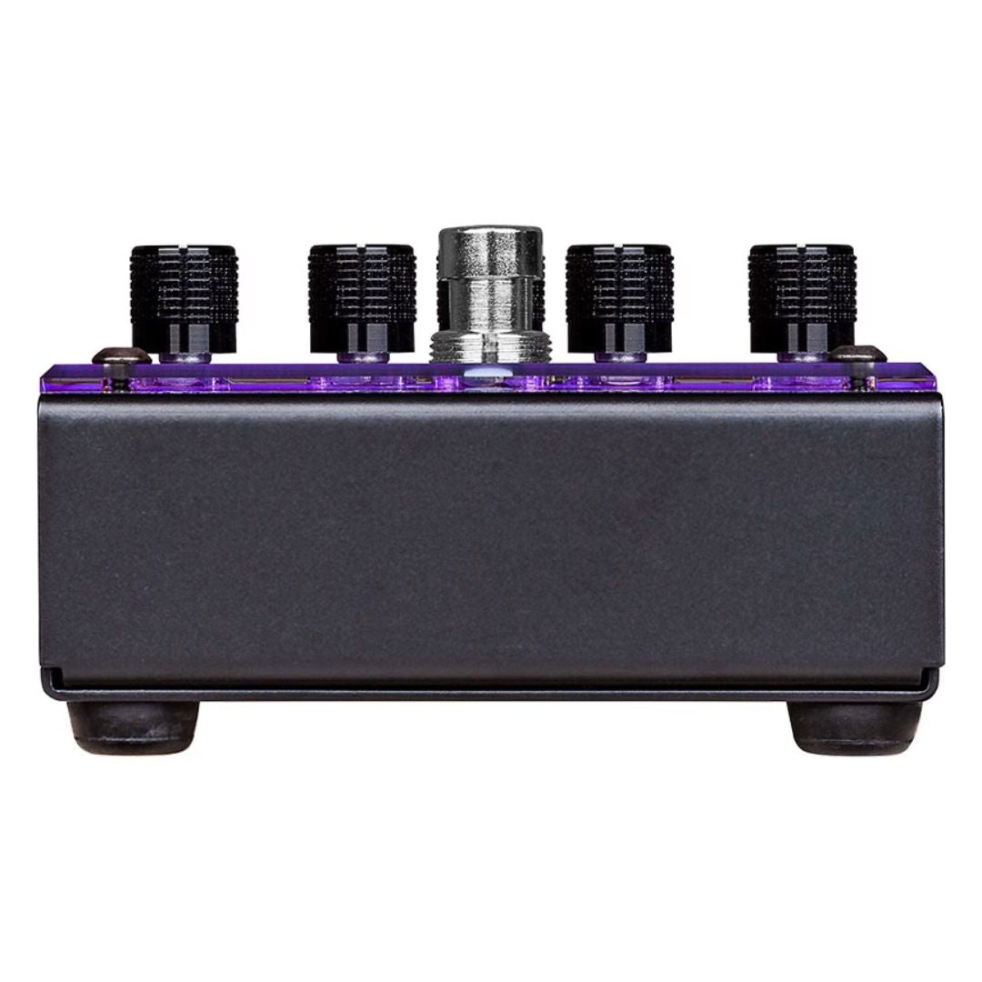 Bottom view of Voodoo Lab GIGGITY Overdrive + Preamp Pedal on white background