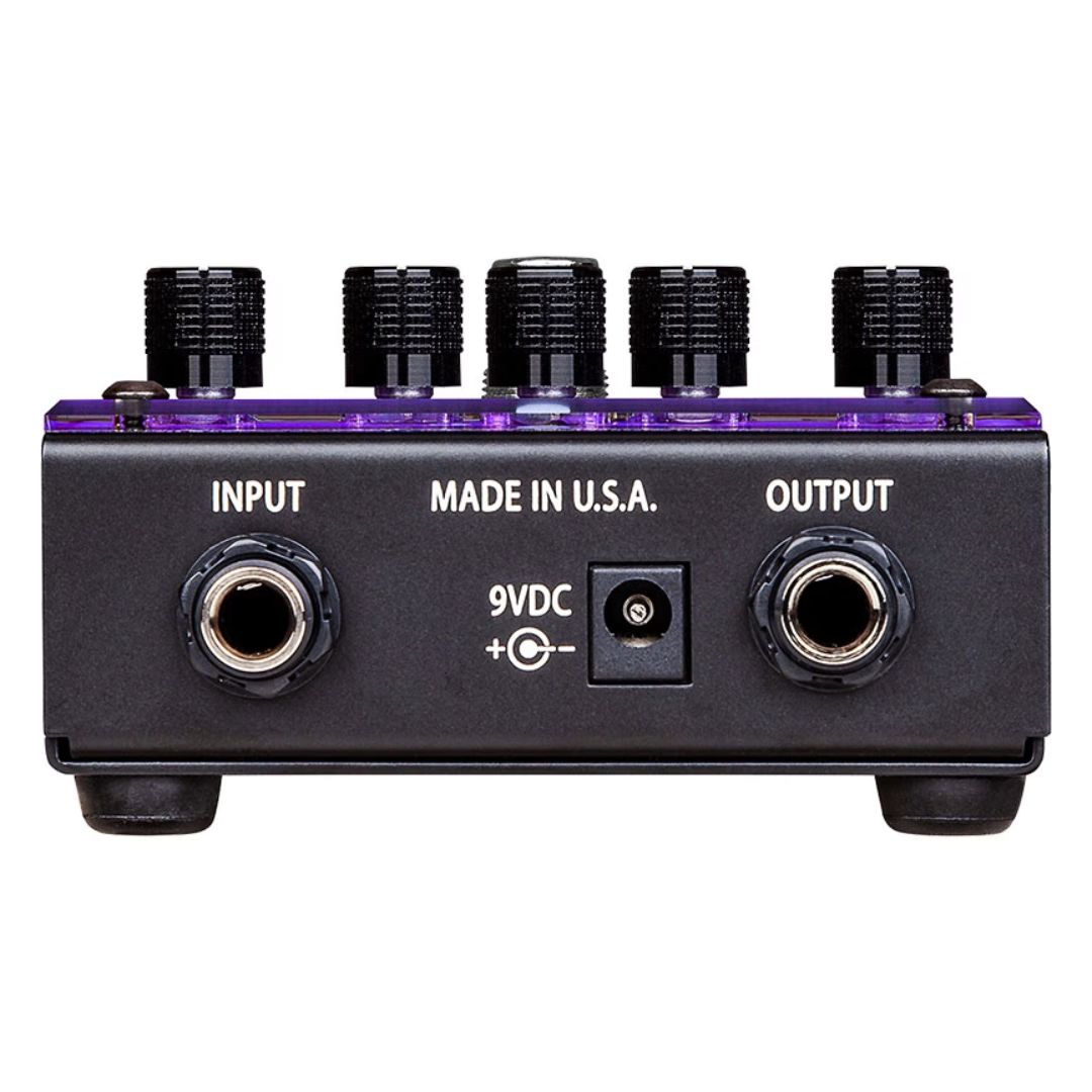 Top jacks view of Voodoo Lab GIGGITY Overdrive + Preamp Pedal on white background