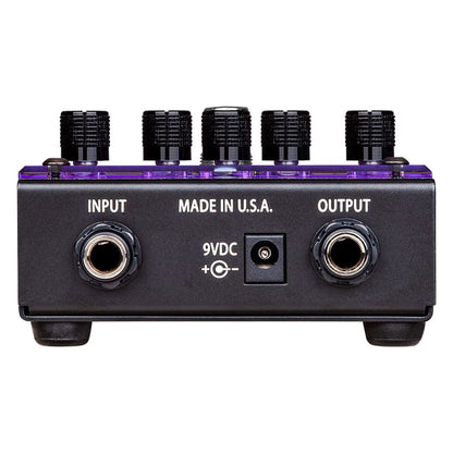 Top jacks view of Voodoo Lab GIGGITY Overdrive + Preamp Pedal on white background