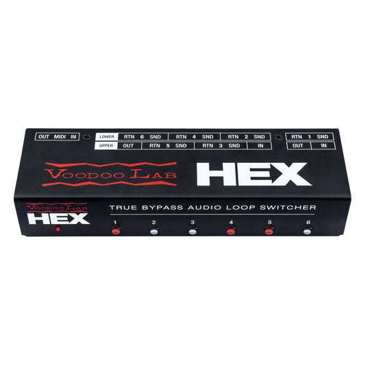 Front view of Voodoo Lab HEX True Bypass 6-Loop Audio Switcher on white background