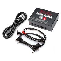 Top view of Voodoo Lab Pedal Power ISO-5 with included cables on white background