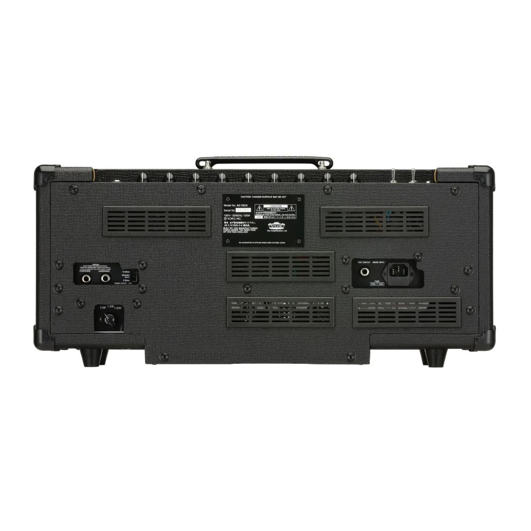 Rear view of Vox AC15 Custom Tube Amplifier Head on white background