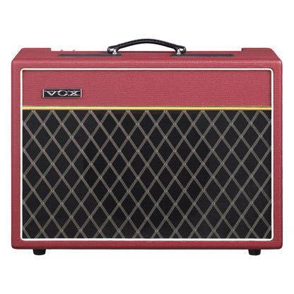 Front view of Vox AC15 Custom Tube Guitar Amplifier Classic Vintage Red on white background