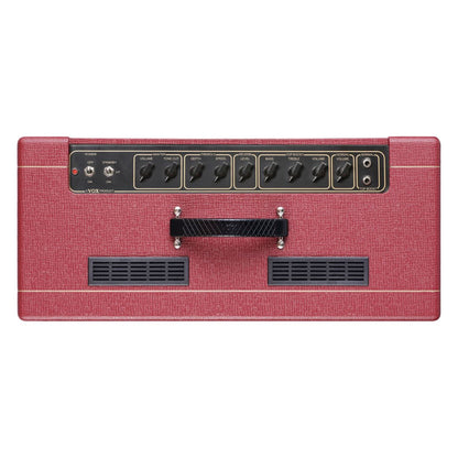 Top view of Vox AC15 Custom Tube Guitar Amplifier Classic Vintage Red on white background