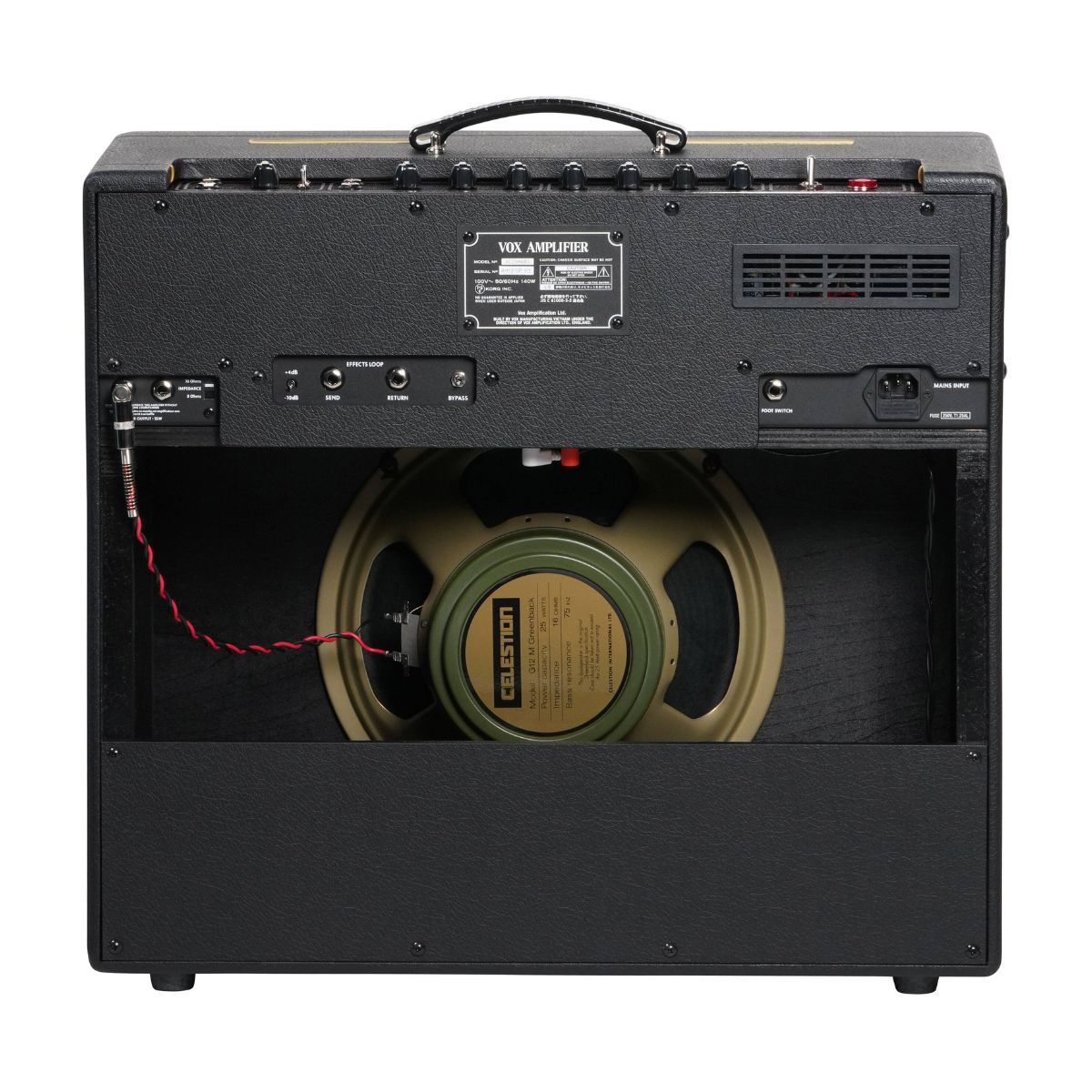 Rear view of Vox AC15 Hand-Wired Greenback Guitar Amplifier on white background