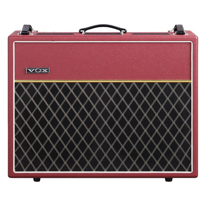 Front view of Vox AC30 Custom Valve Guitar Amplifier Classic Vintage Red on white background