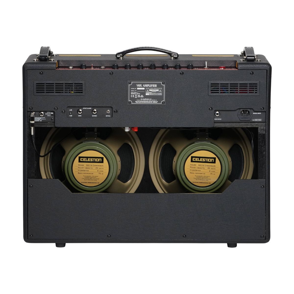 Rear view of Vox AC30 Hand-Wired Greenback Guitar Amplifier on white background