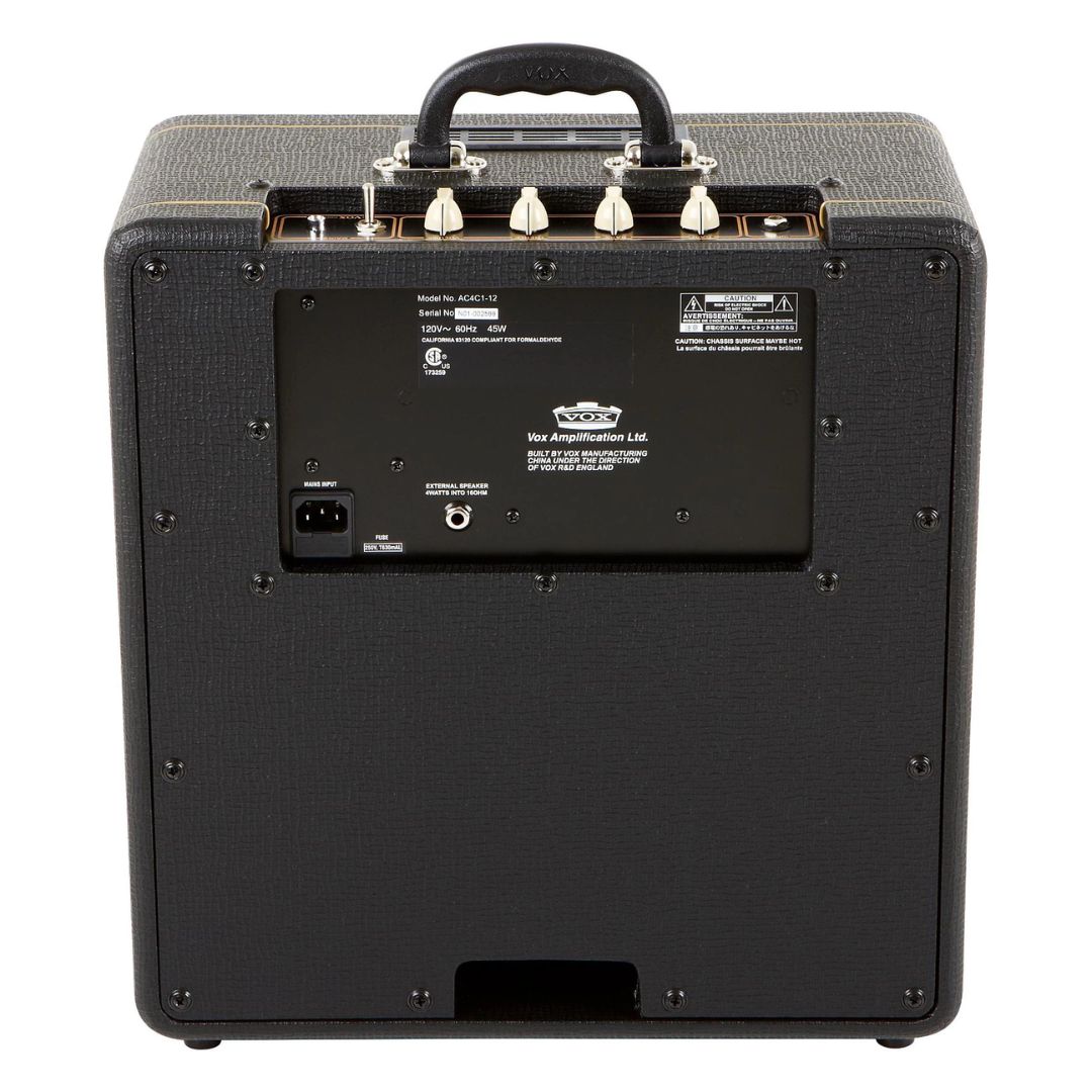 Rear view of Vox AC4 Custom 4W 1x12" Combo Amp on white background