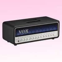 Angled front view of Vox MVX150H 150W Amplifier Head on pink background