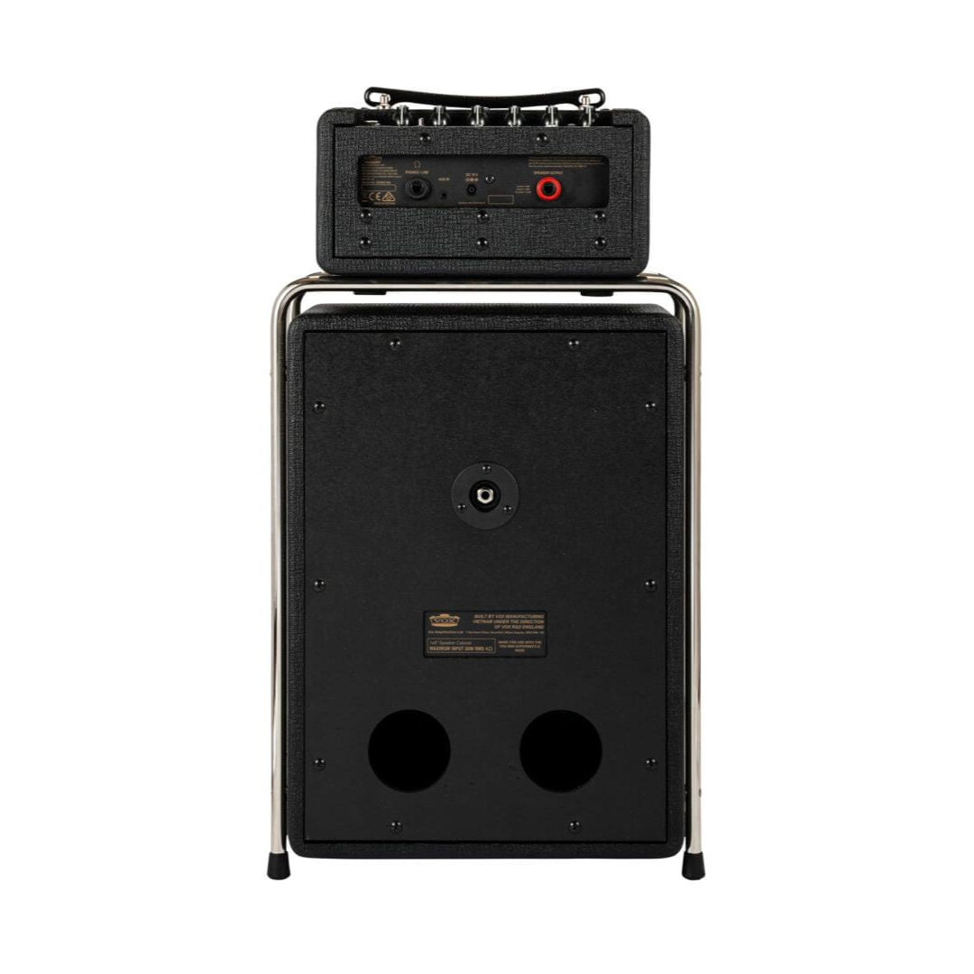 Rear view of Vox Mini Superbeetle Bass Tube Amplifier Stack on white background
