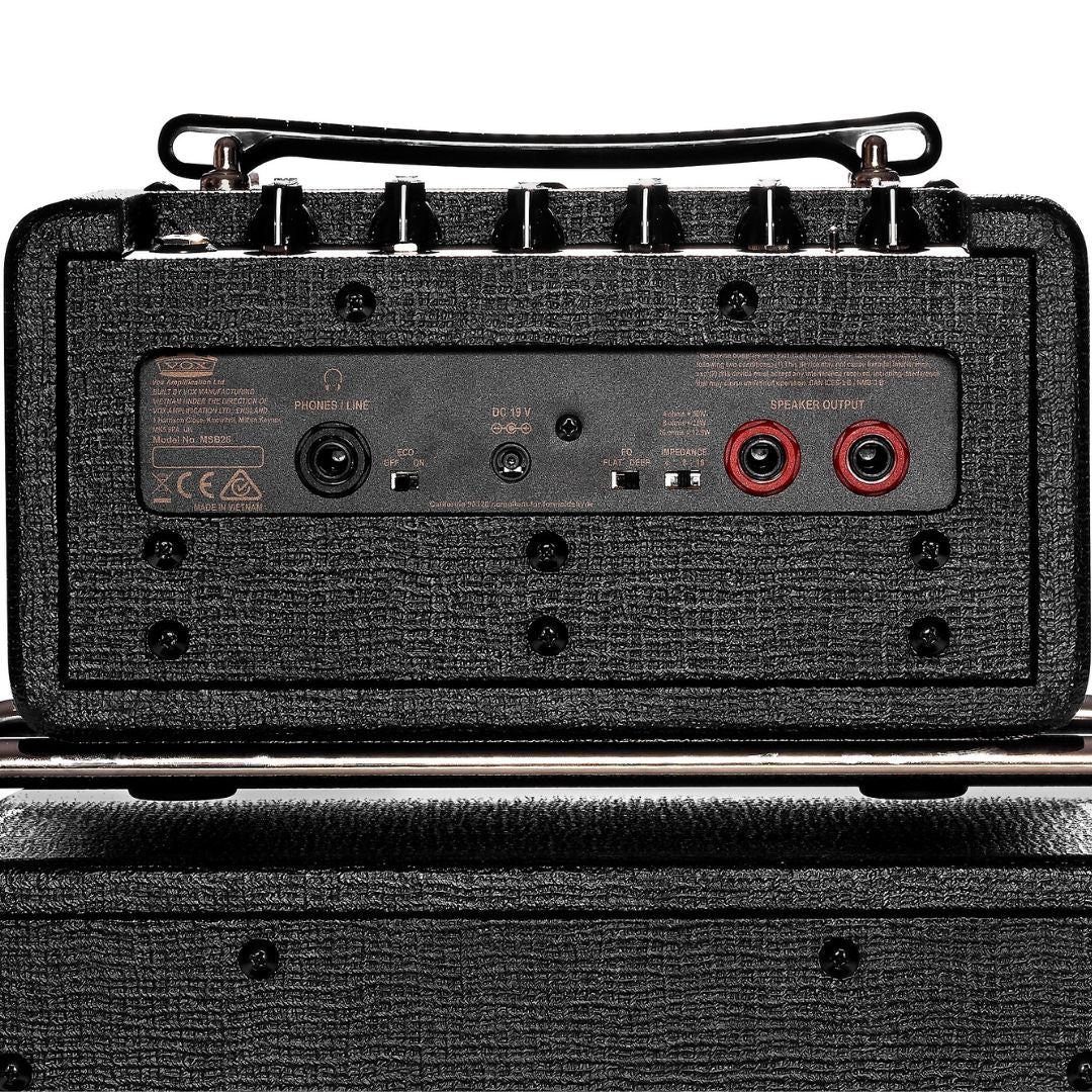 Close up rear view of Vox Mini Superbeetle Guitar Amplifier Stack on white background
