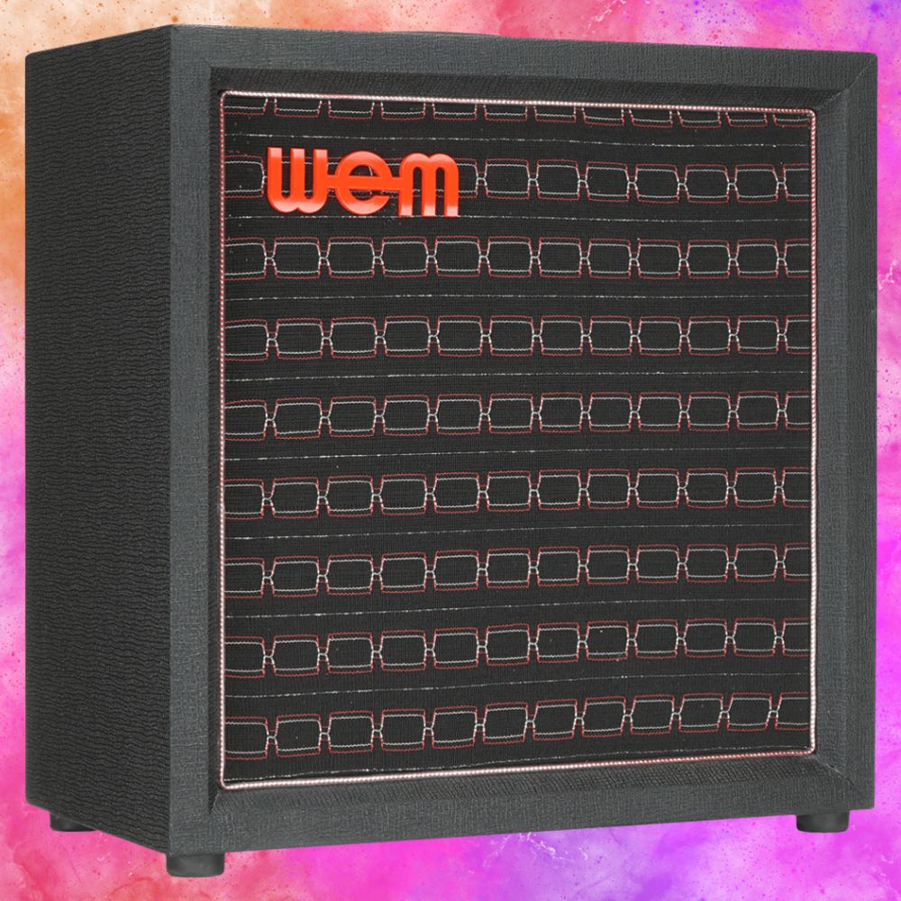 Angled view of WEM Custom Starfinder 1967 112F Speaker Cabinet on multicolored background