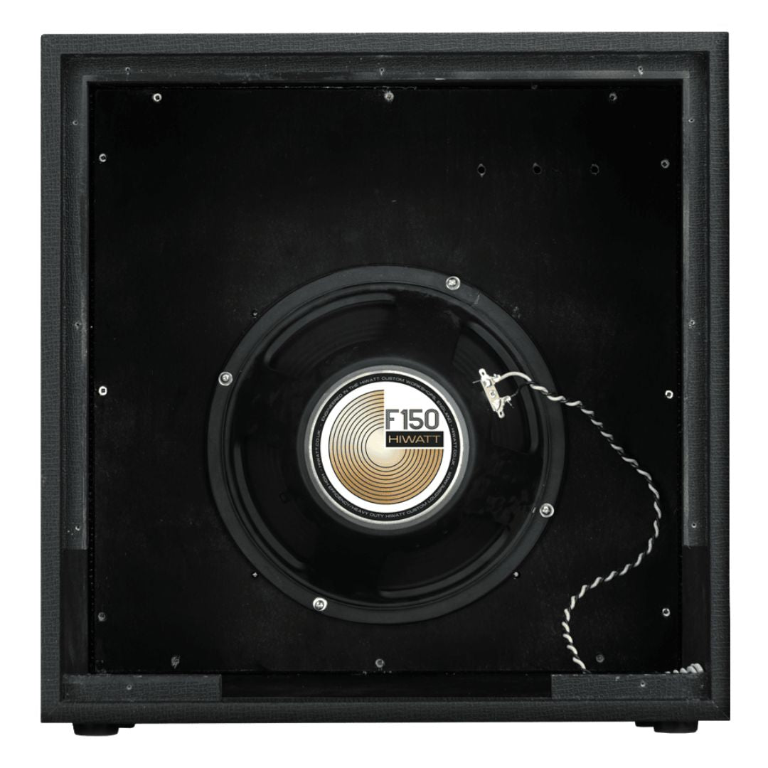 Rear view of WEM Silver Starfinder 112 Speaker Cabinet with exposed speaker on white background