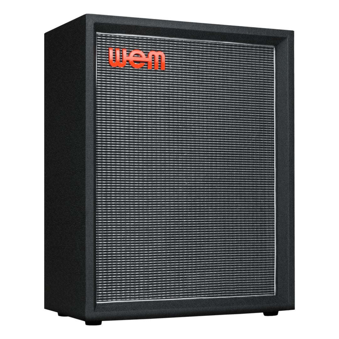 Angled front view of WEM Silver Starfinder 212 Speaker Cabinet Vertical on white background