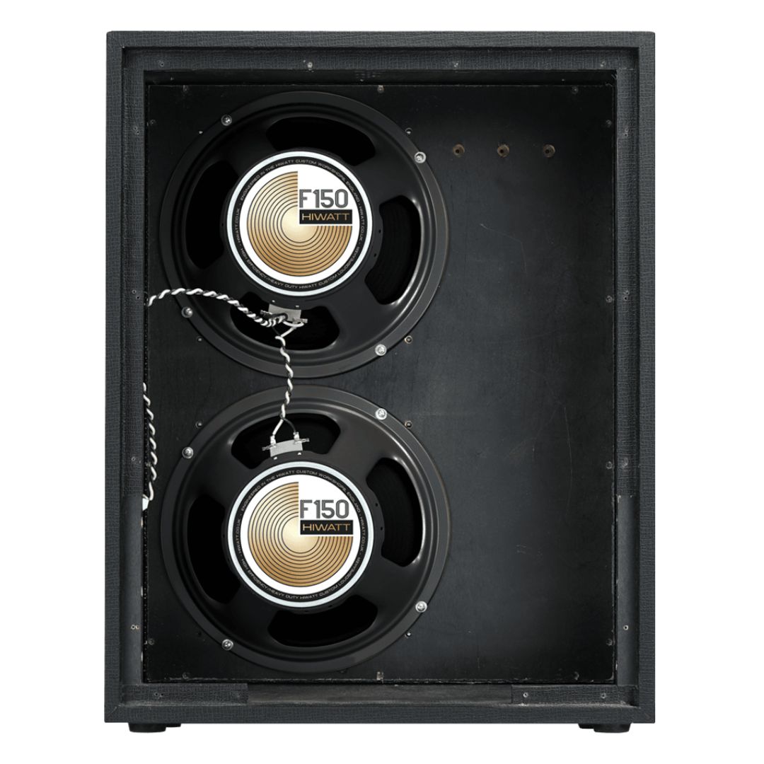 Rear view of WEM Silver Starfinder 212 Speaker Cabinet Vertical with speakers exposed on white background