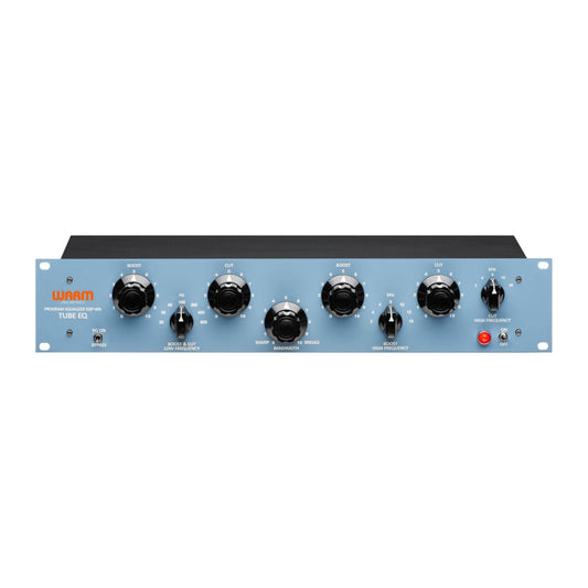 Audio equalizer with multiple knobs on a white background
