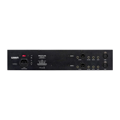 Back panel of an audio equipment unit with various connectors on a white background