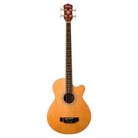 Front view of Washburn AB5 Cutaway Acoustic Electric Bass Guitar (Natural) on white background