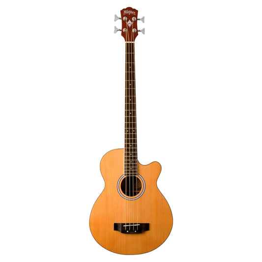 Front view of Washburn AB5 Cutaway Acoustic Electric Bass Guitar (Natural) on white background