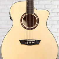 Close up view of Washburn AG40CE Apprentice Series Grand Auditorium Acoustic Guitar in studio