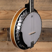 Angled close up view of Washburn B10 Americana 5-String Banjo on wooden background
