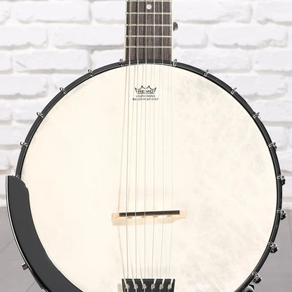 Front view of Washburn B6 Americana 6-String Banjo on white brick background