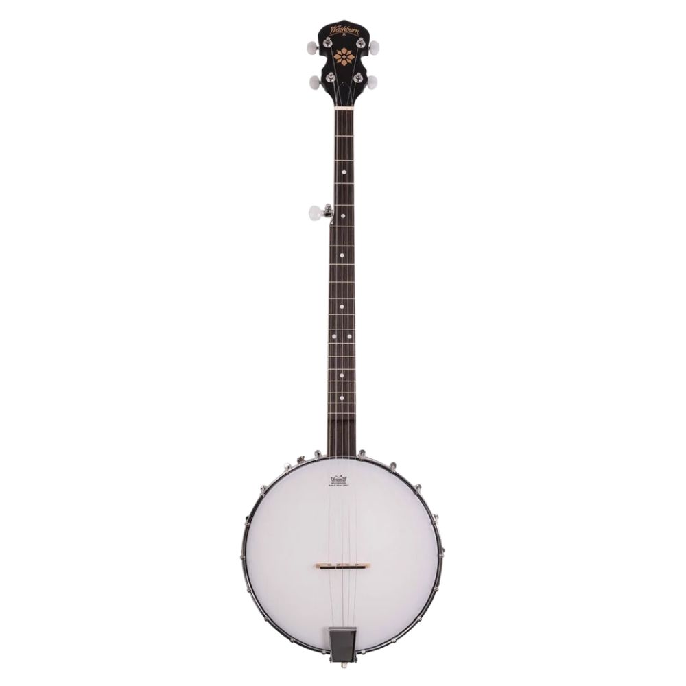 Front view of Washburn B7 Americana 5-String Open Back Banjo on white background