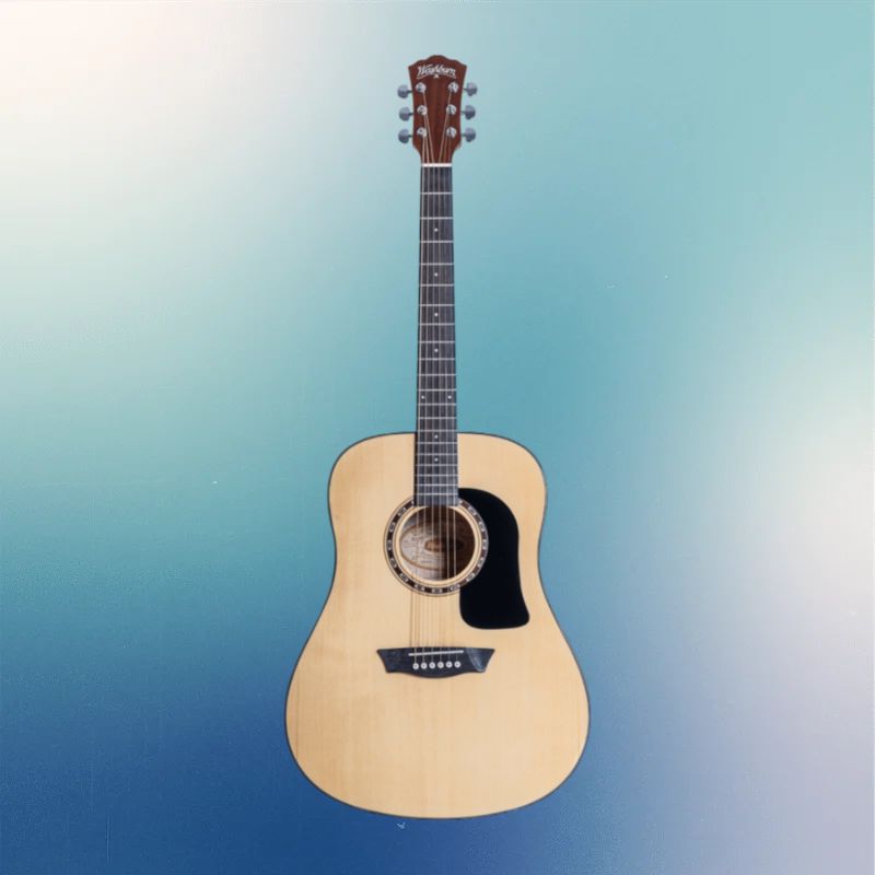 Front view of Washburn D5 Apprentice Series Dreadnought Acoustic Guitar on blue background