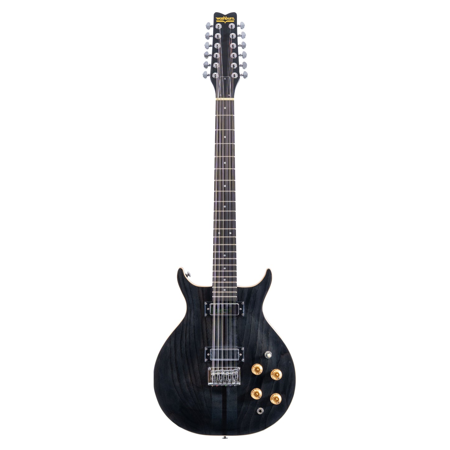 Front view of Washburn Hawk 12-String Electric Guitar (Trans Black) on white background