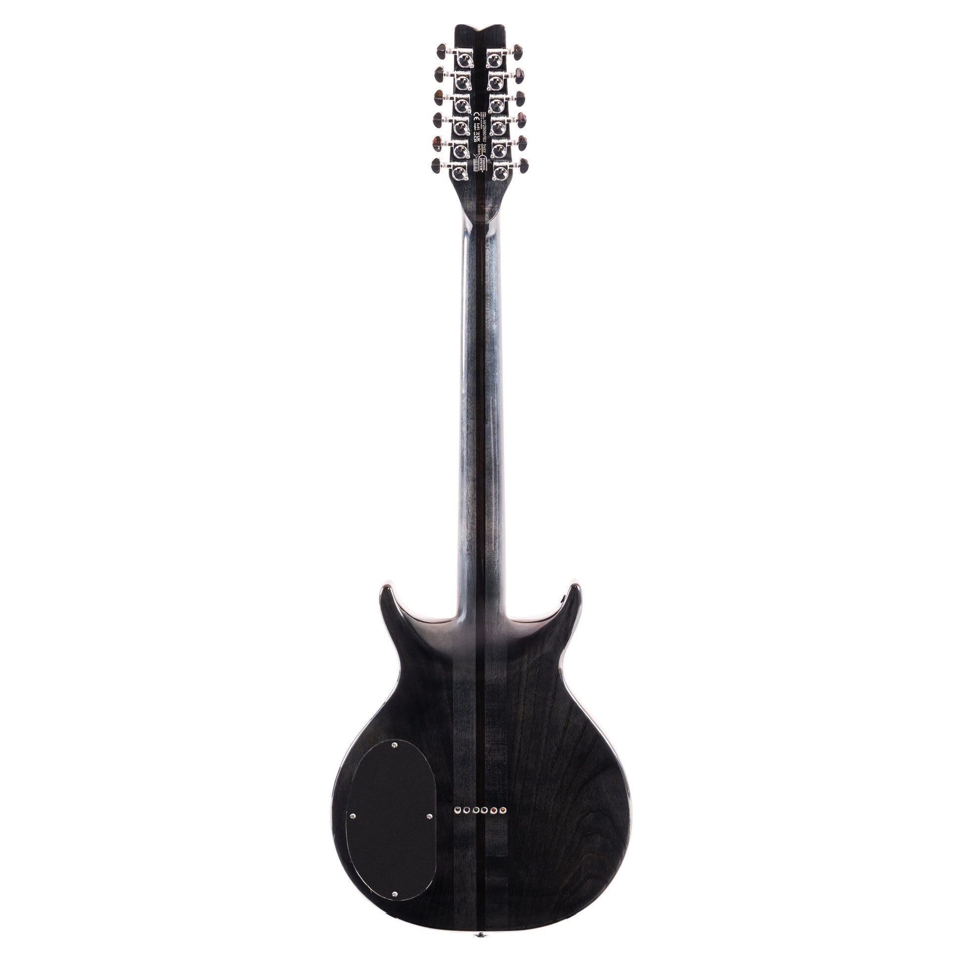 Rear view of Washburn Hawk 12-String Electric Guitar (Trans Black) on white background