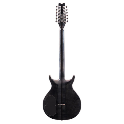 Rear view of Washburn Hawk 12-String Electric Guitar (Trans Black) on white background