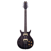 Front view of Washburn Hawk Electric Guitar Trans Black on white background