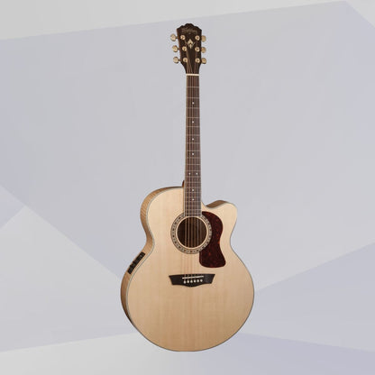 Front view of Washburn J40SCE Heritage 40 Series Acoustic Electric Guitar on grey background