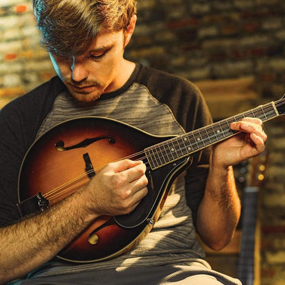 Musician playing the Washburn M1 Americana Series A-Style Mandolin in studio