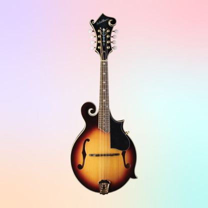 Front view of Washburn M3SW Americana Mandolin (Tobacco Sunburst) on multicolored background