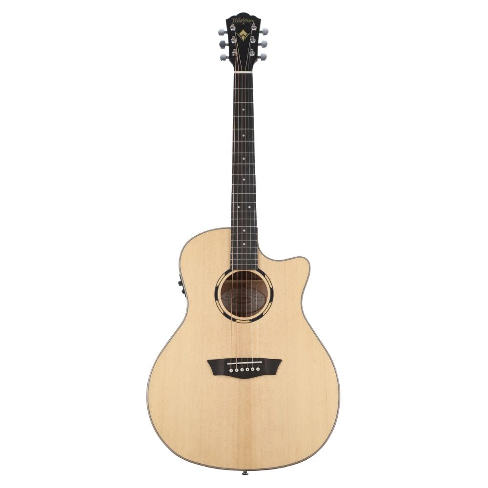 Front view of Washburn O10SCE Woodline 10 Series Acoustic Electric Guitar on white background