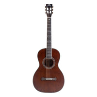 Acoustic guitar with a brown finish on a white background