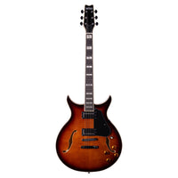 Front view of Washburn SH35 Semi-Hollow Electric Guitar Tobacco Burst on white background