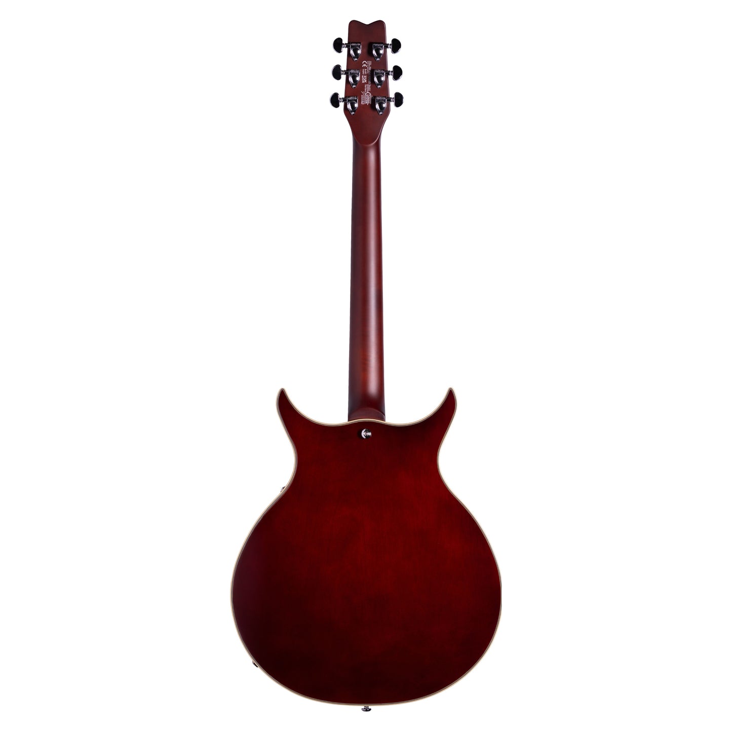 Rear view of Washburn SH35 Semi-Hollow Electric Guitar Tobacco Burst on white background
