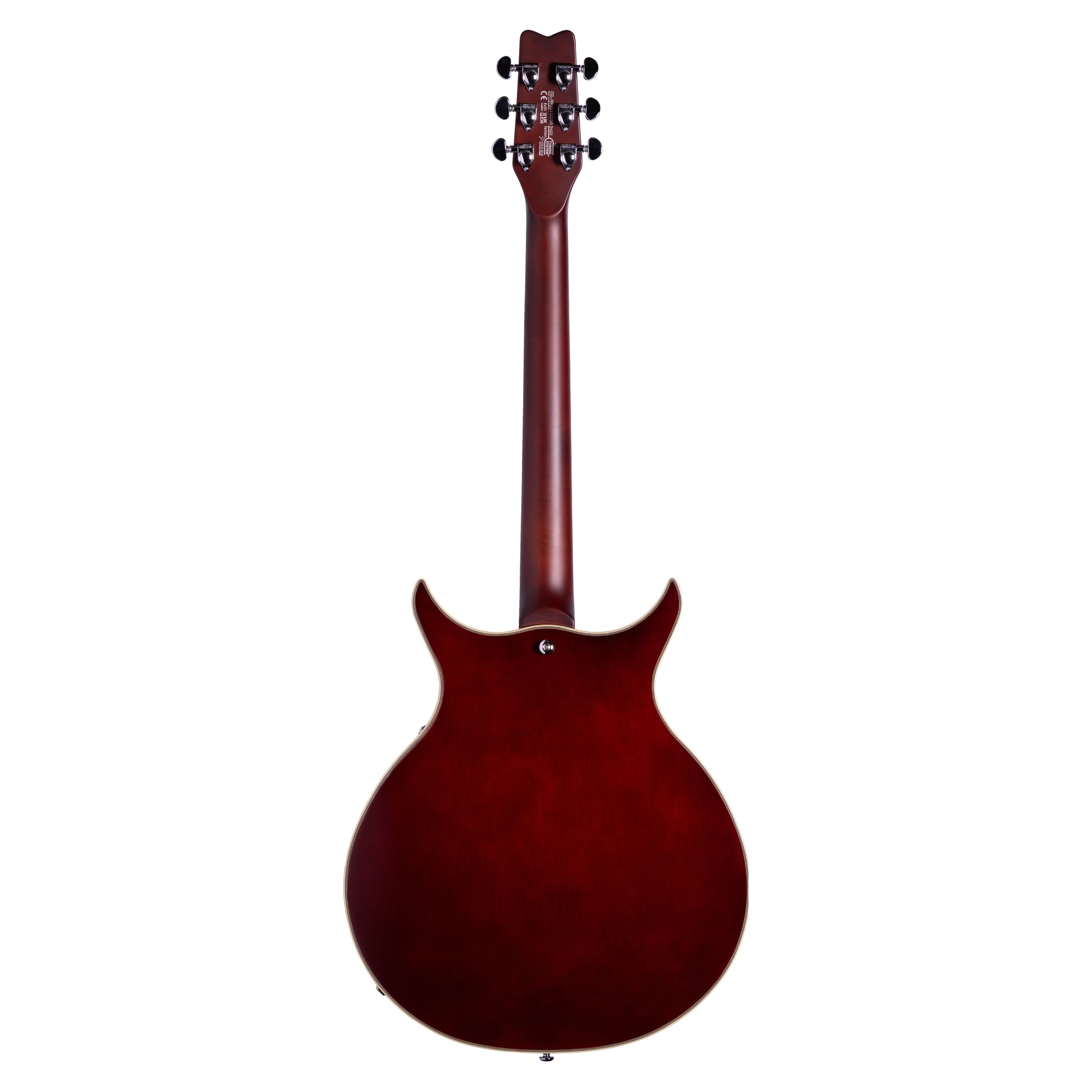 Rear view of Washburn SH35 Semi-Hollow Electric Guitar Tobacco Burst on white background