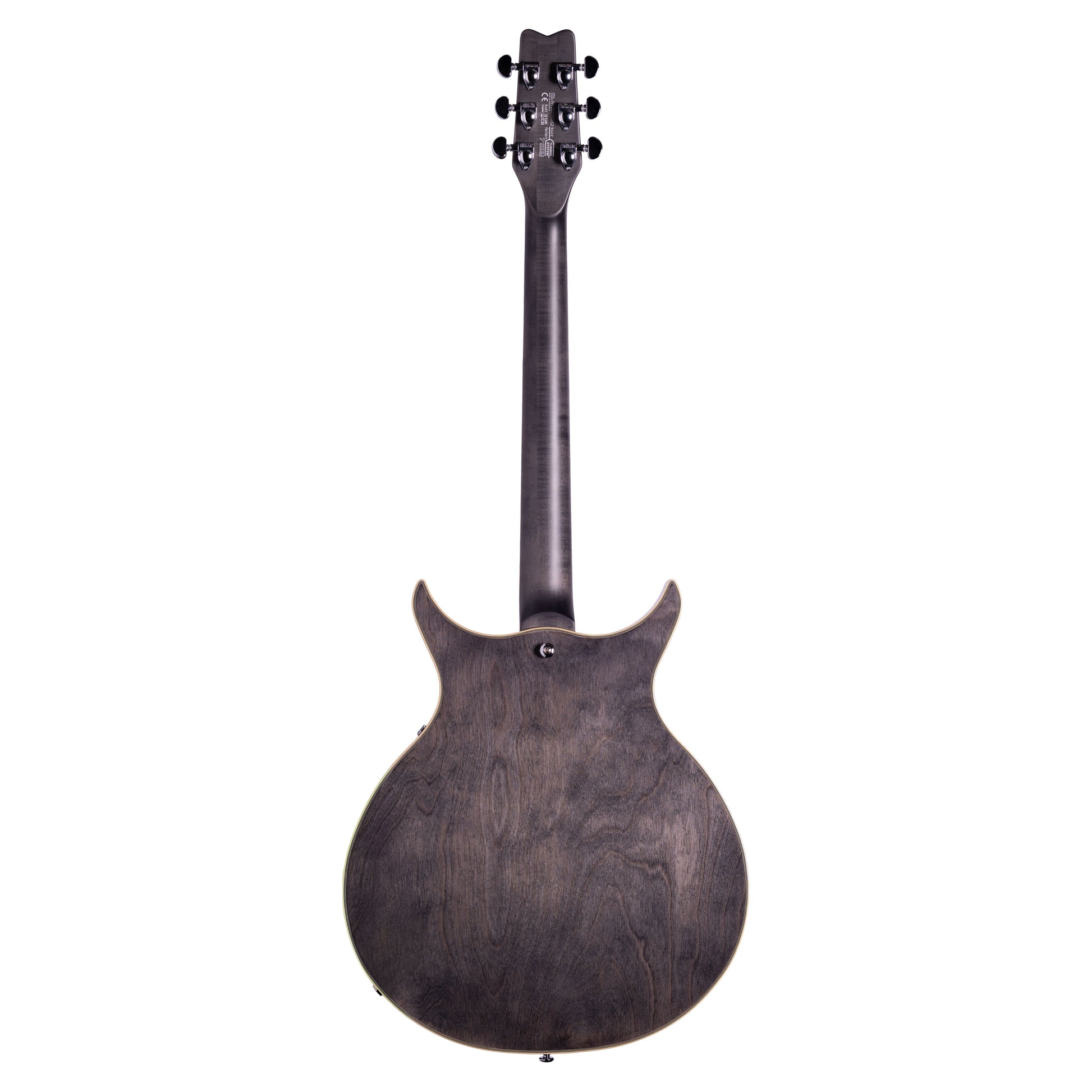 Rear view of Washburn SH35 Semi-Hollow Electric Guitar Trans Black on white background
