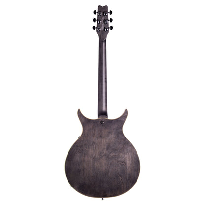 Rear view of Washburn SH35 Semi-Hollow Electric Guitar Trans Black on white background