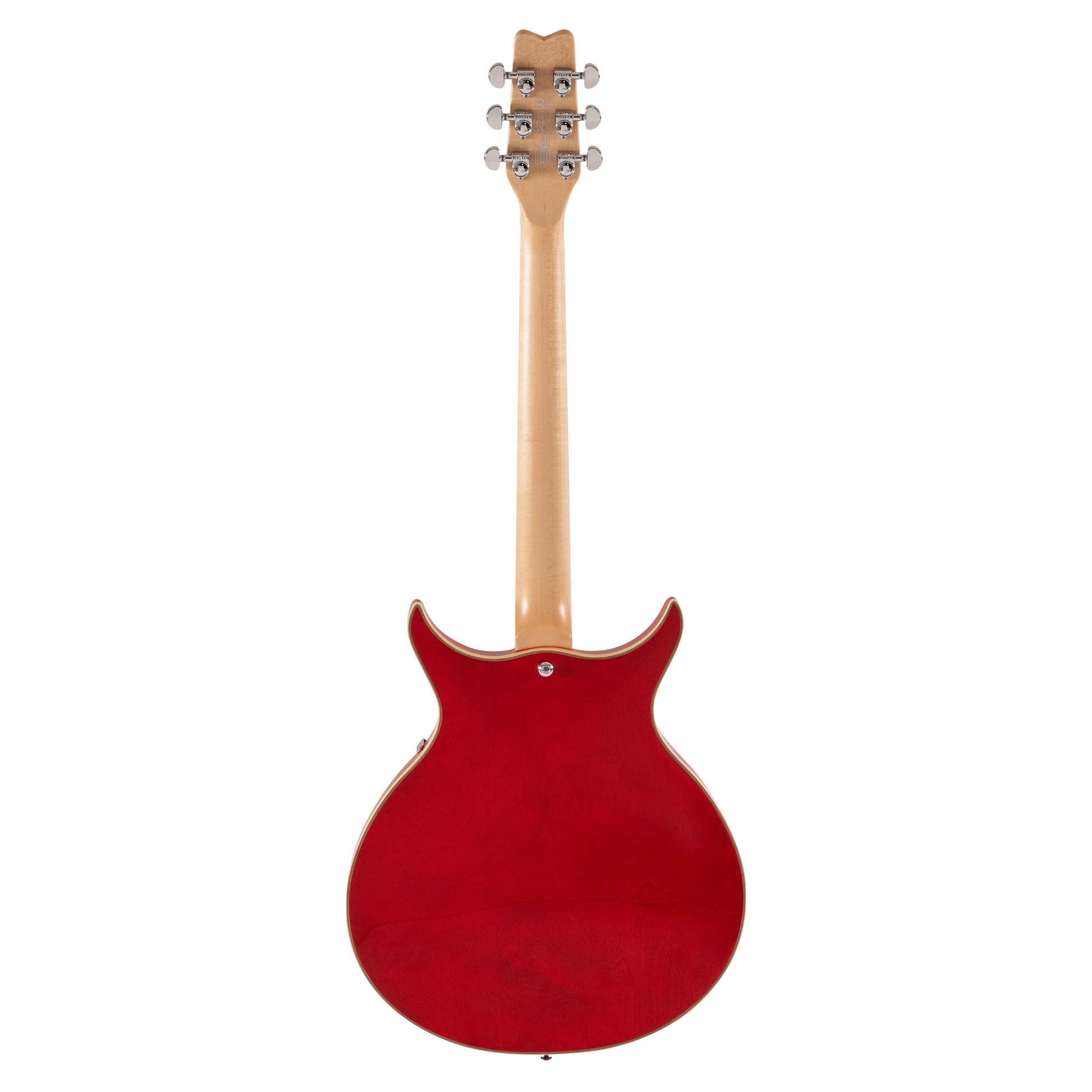 Rear view of Washburn SH35 Semi-Hollow Electric Guitar Trans Red on white background